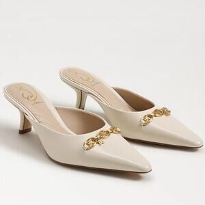 Sam Edelman 11M Alpine Ivory Leather Brynne Kitten Heel Mule Pointed Toe BR28-5
